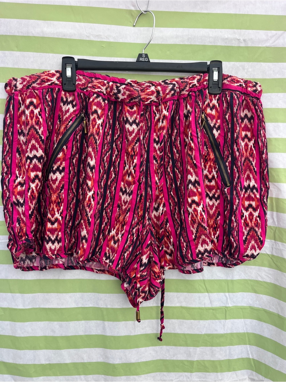 Women's Athletic Drawstring Shorts in Bright Pink Ikat Print